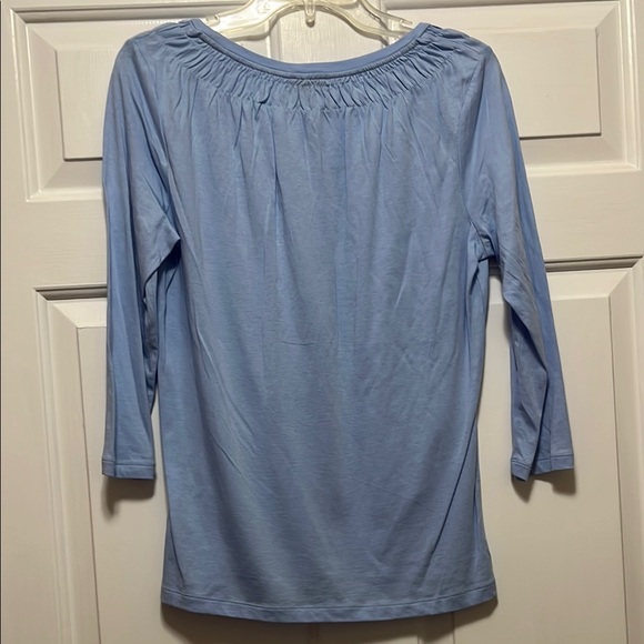 Talbots Blue Ruched Blouse with 3/4 Sleeves - Picture 6 of 6